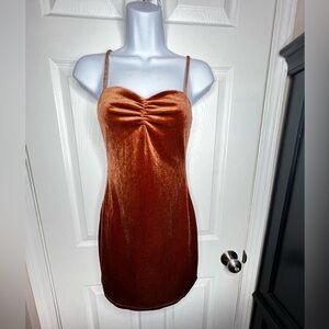 NWT Honey Punch Women’s X Small Ginger Orange Mini Velvet Bodycon Dress XS